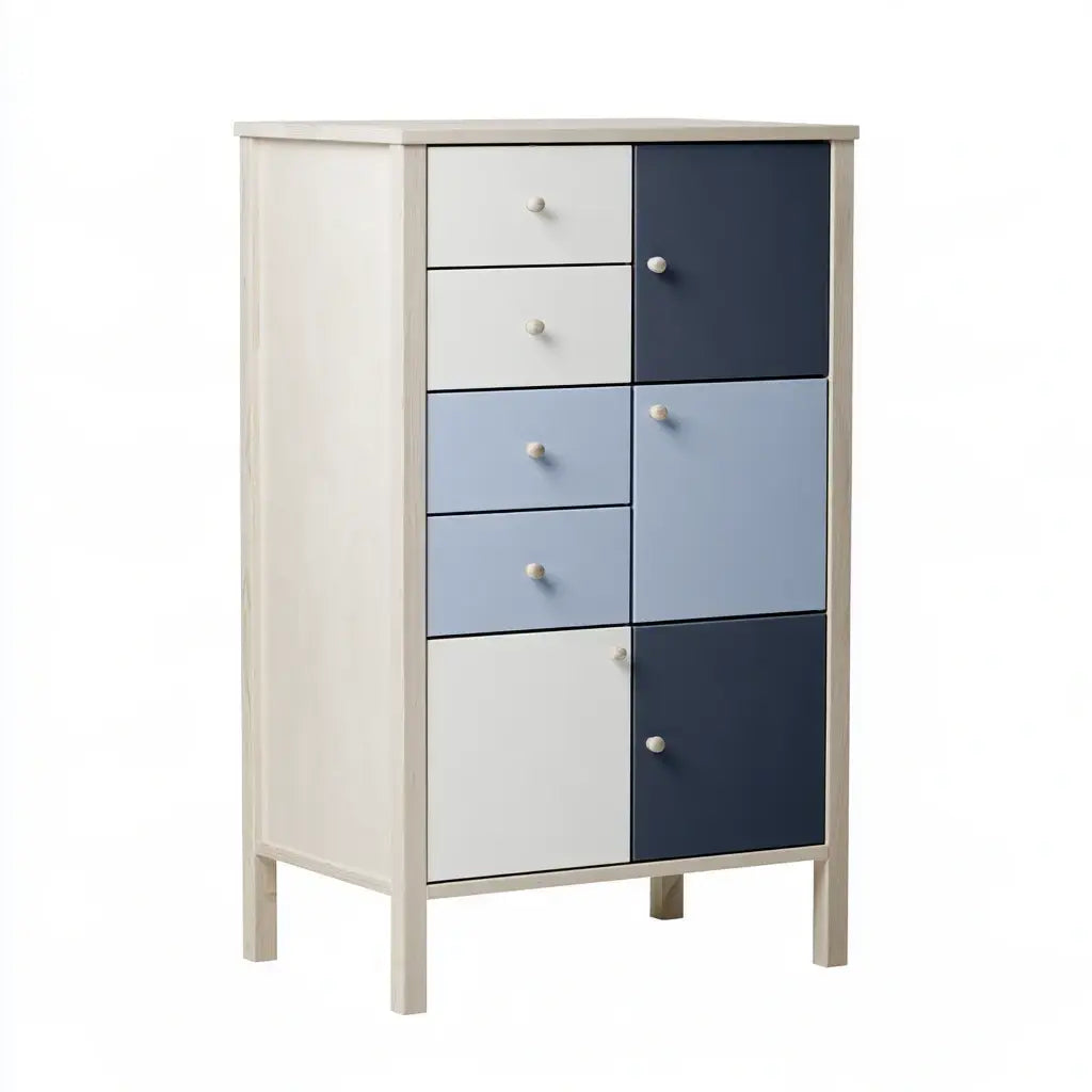 Armario con puertas pequeñas de varios tonos - blanco/gris/azul