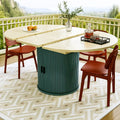 Mesa de comedor con tablero redondeado y base estriada - beige/verde