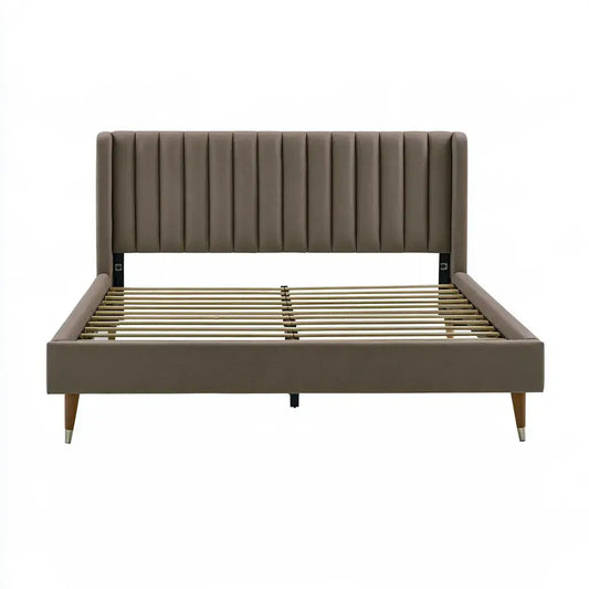 Cama con cabecero acanalado y base abierta - marrón