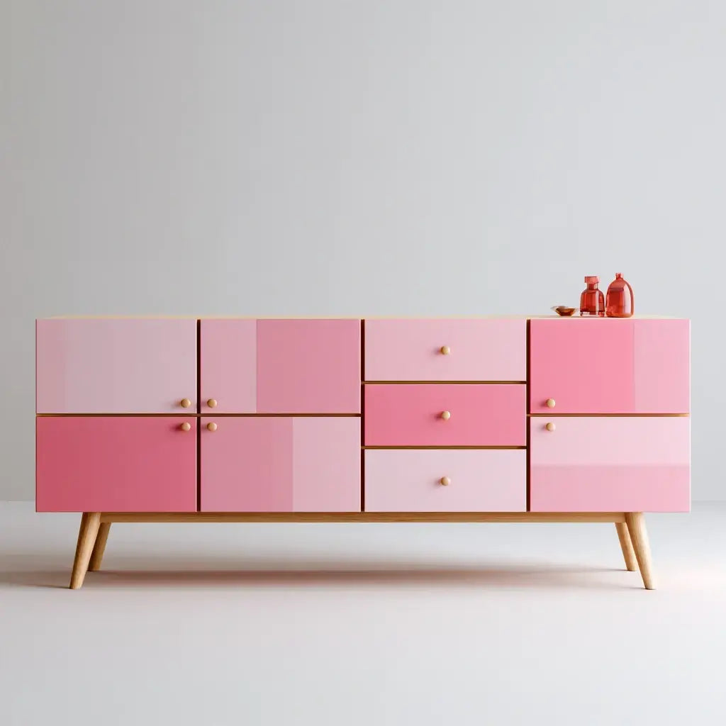 Aparador con puertas y cajones de tonos rosas - rosa