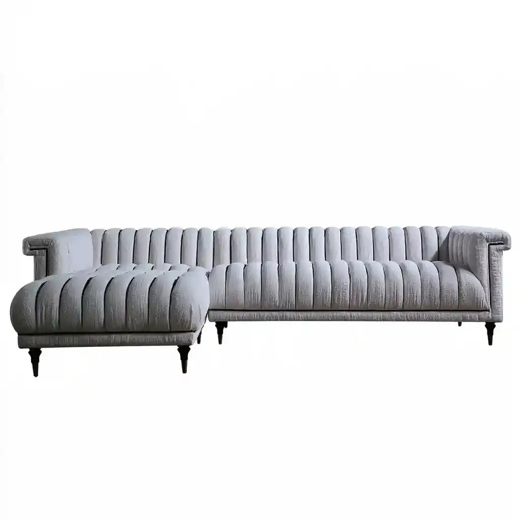 Sofá con asiento alargado y tapizado acanalado - gris