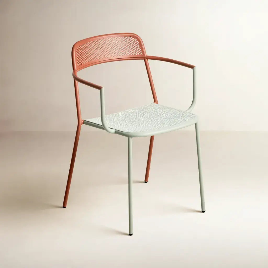 Silla con brazos rectos y estructura fina - rosa/verde