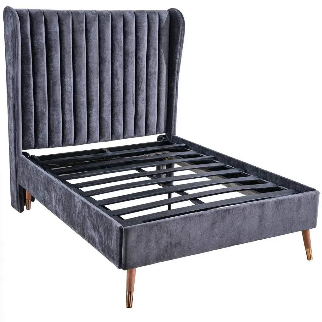 Cama con cabecero de canales y somier abierto - gris