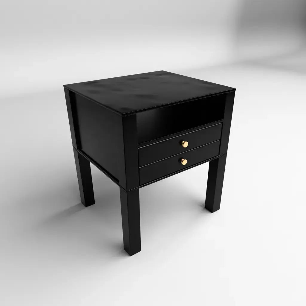 Mesita de noche con cajones y hueco superior - negro