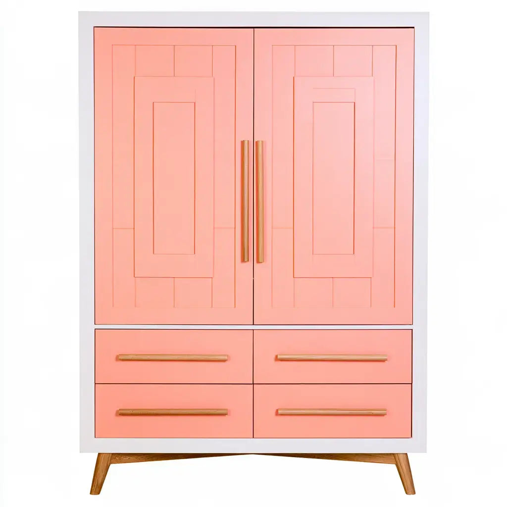 Armario con puertas molduradas y cajones bajos - rosa
