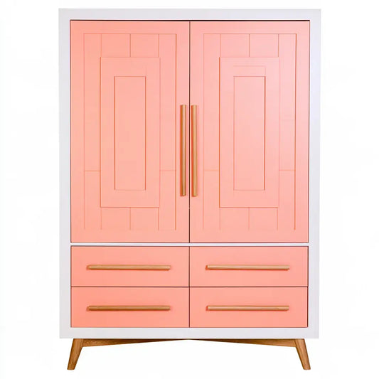 Armario con puertas molduradas y cajones bajos - rosa