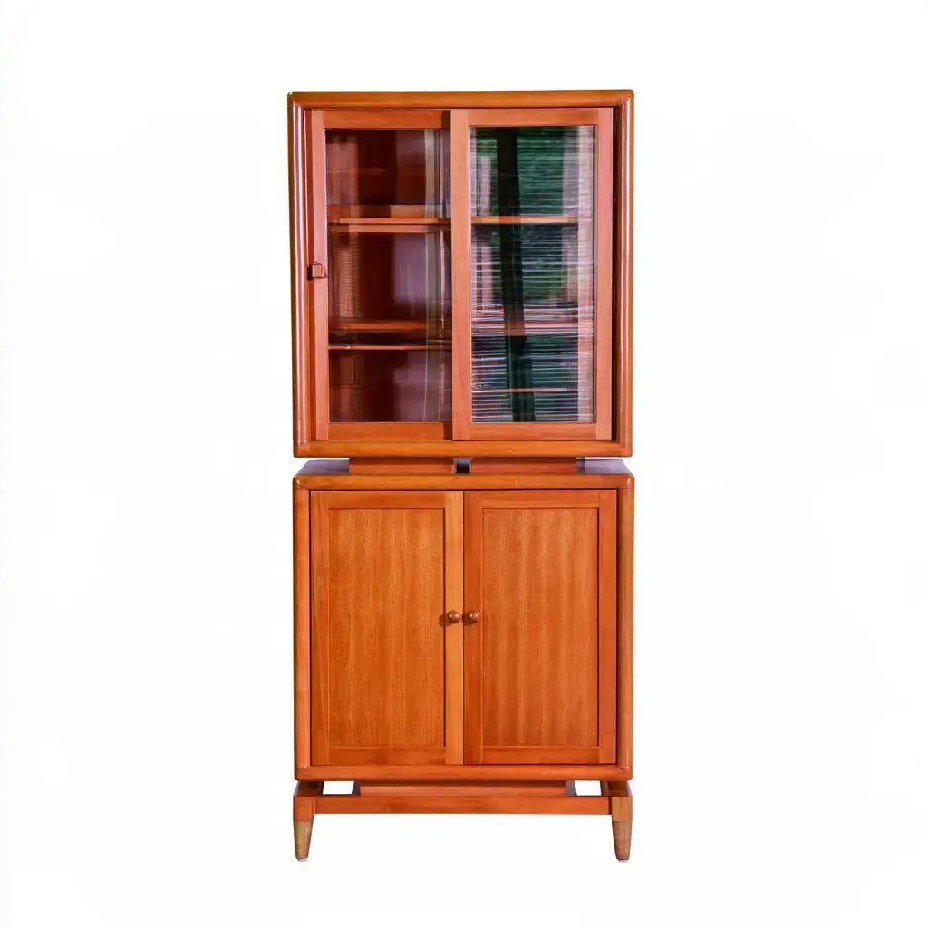 Vitrina con puertas superiores y base cerrada - marrón